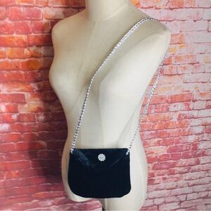 Elegant Black Quilted Velvet Rhinestone Clutch